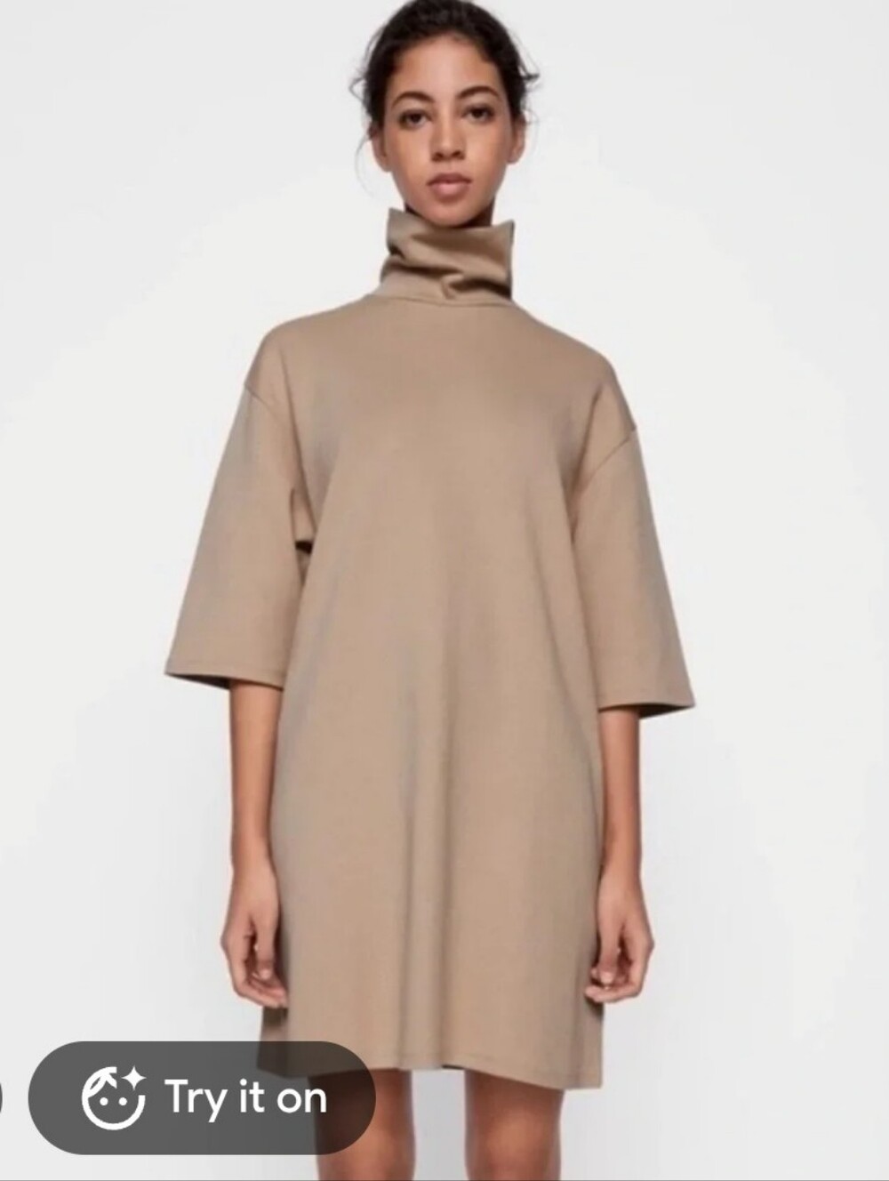 Zara Beige Turtleneck Mini Dress